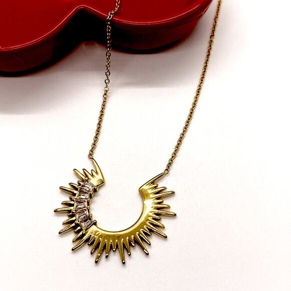 NEW Gold Sunburst & Rhinestone Layering Necklace - Picture 8 of 12